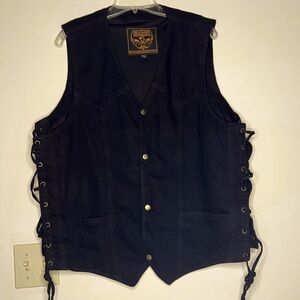 Milwaukee Performance black denim biker vest conceal carry pockets men's XLarge